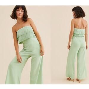Hutch Strapless Fringe Wide Leg Jumpsuit Light Green Size 6 Anthropologie